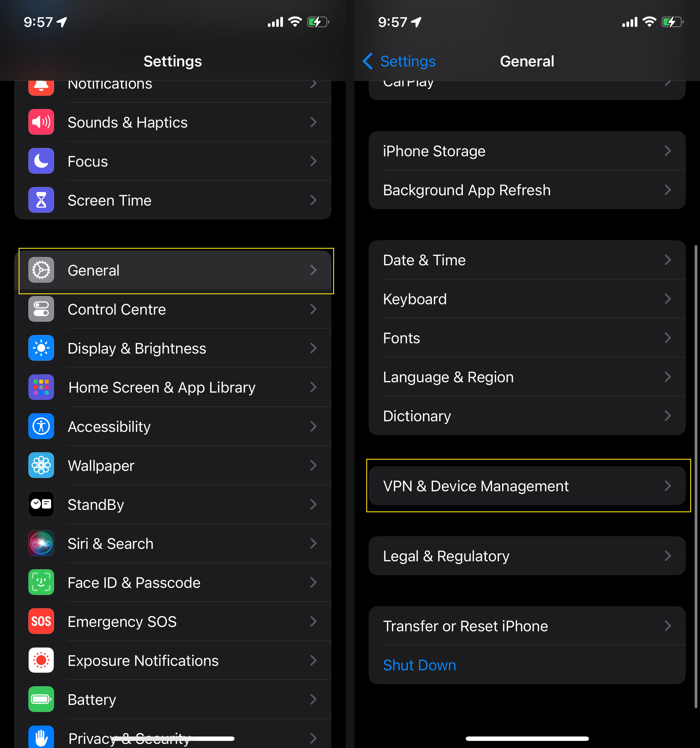 Settings VPN & Device Management