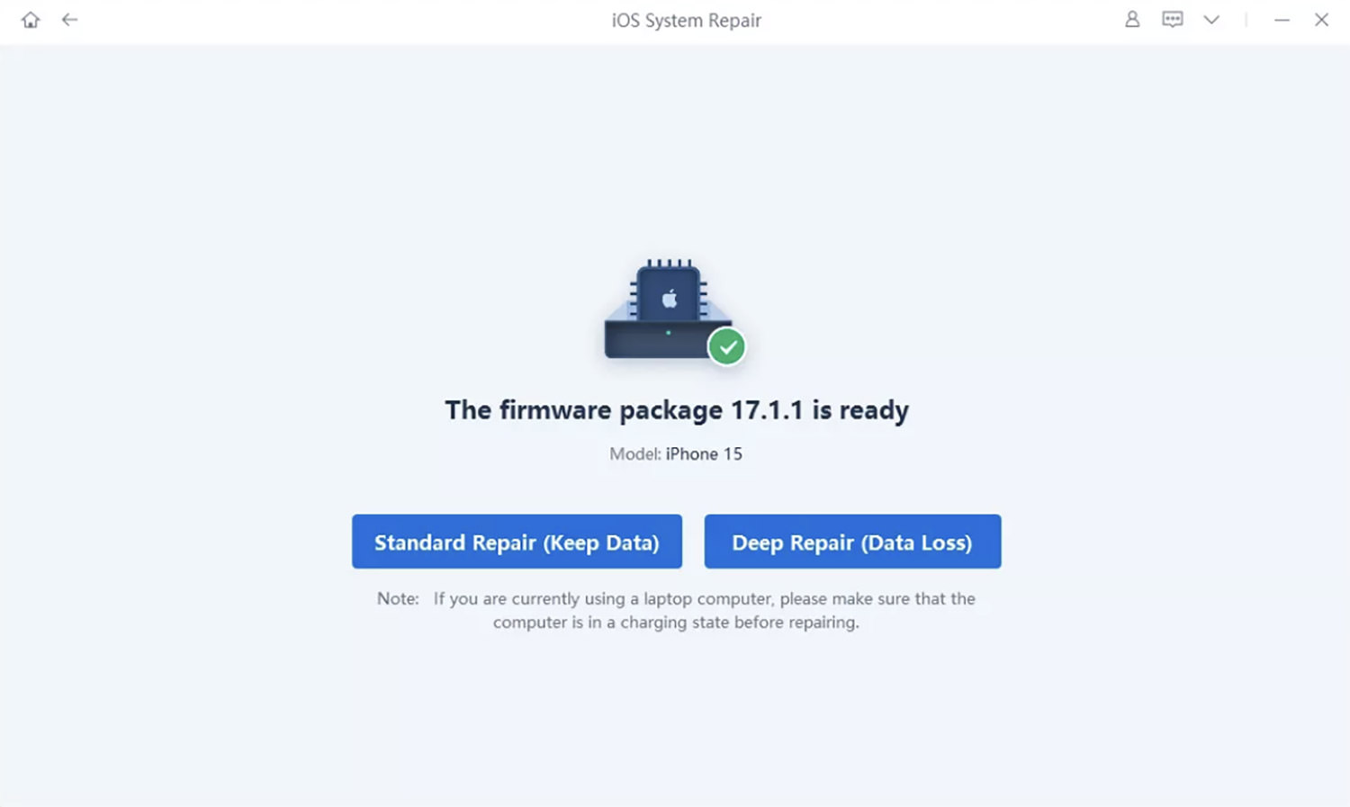 Options for Standard and Deep Repair in ReiBoot