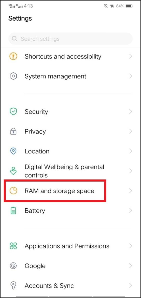 ram and storage space