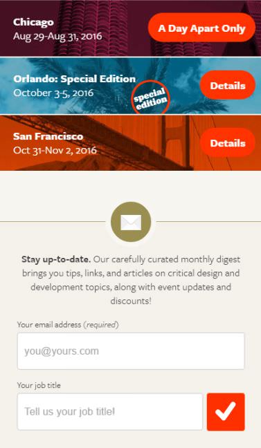 An Event Apart Newsletter Form on Mobile