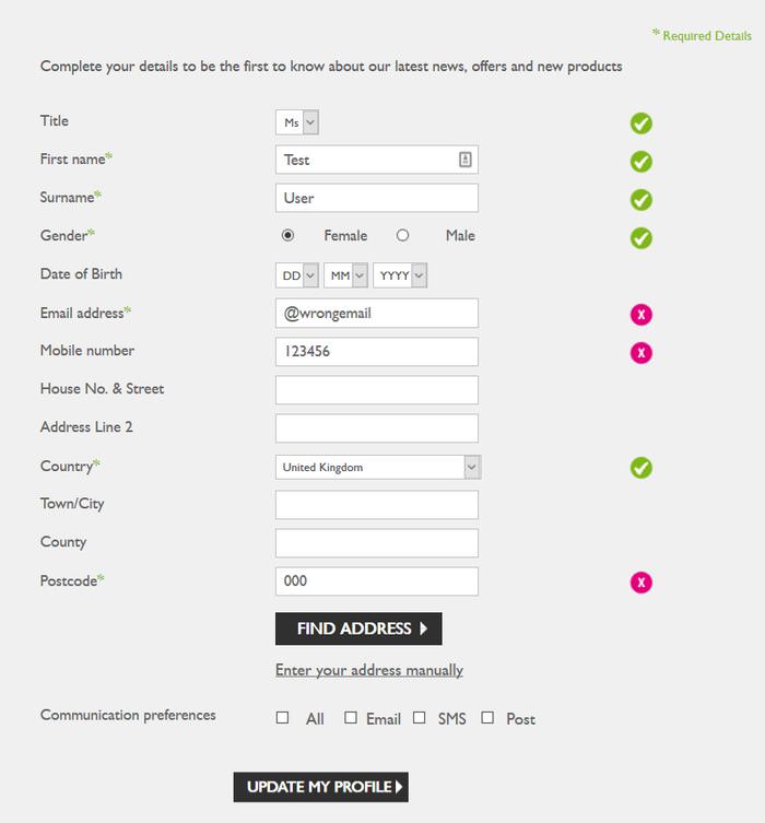 The Body Shop User Input Validation