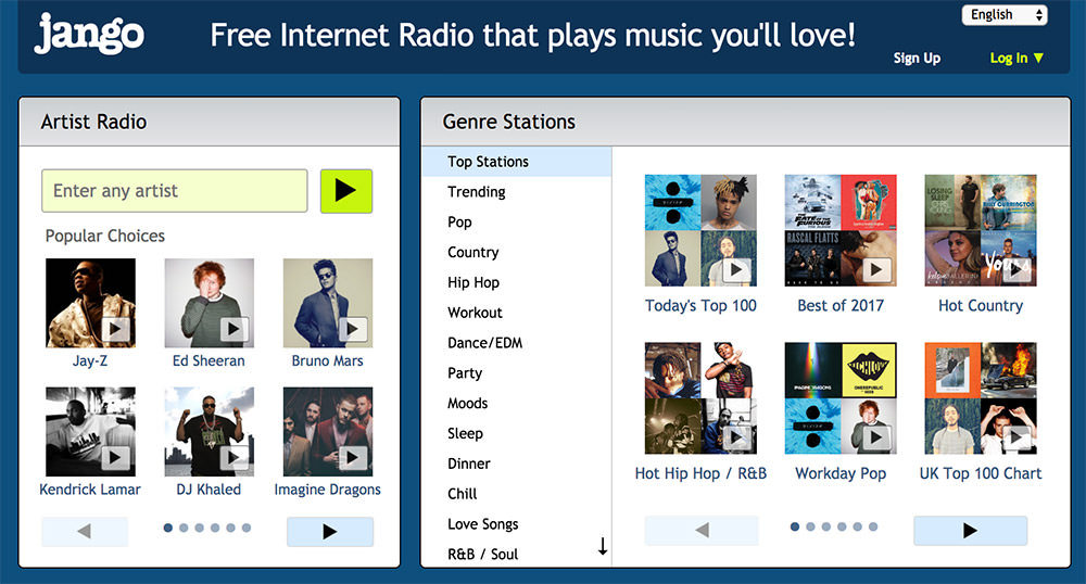 video pandora radio free internet jango