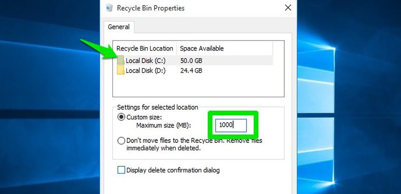 decrease recycle bin size