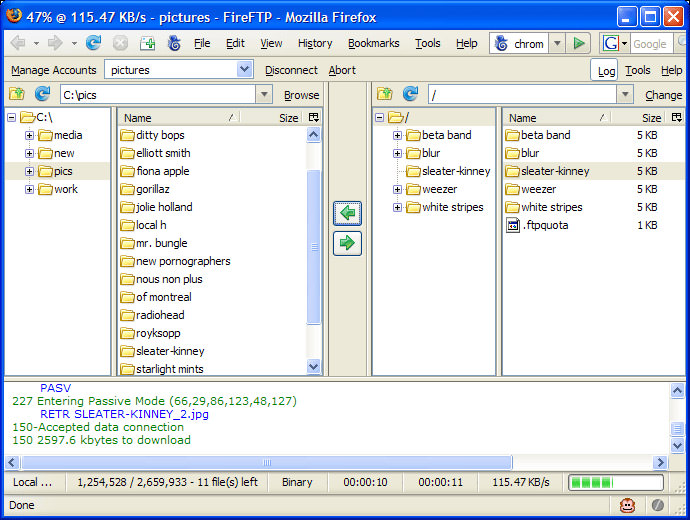 Interface of Firefox FireFTP plugin