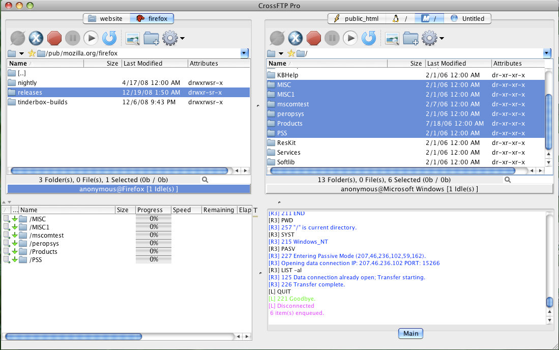 Screenshot showing CrossFTP interface