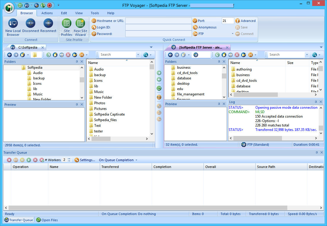 User interface of FTP Voyager