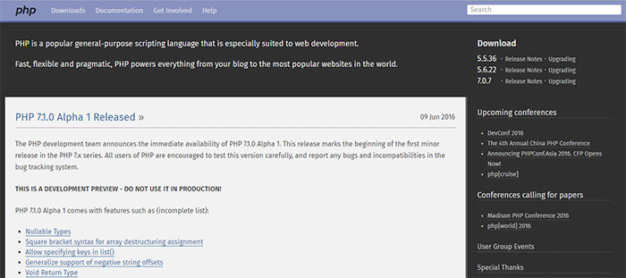Php.net Website 2016 Screenshot
