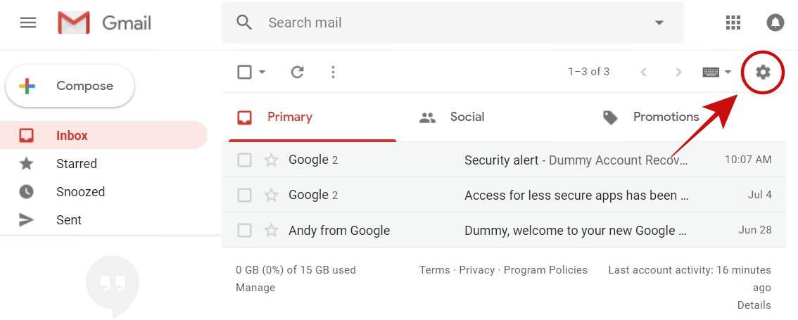 Accessing Gmail Settings