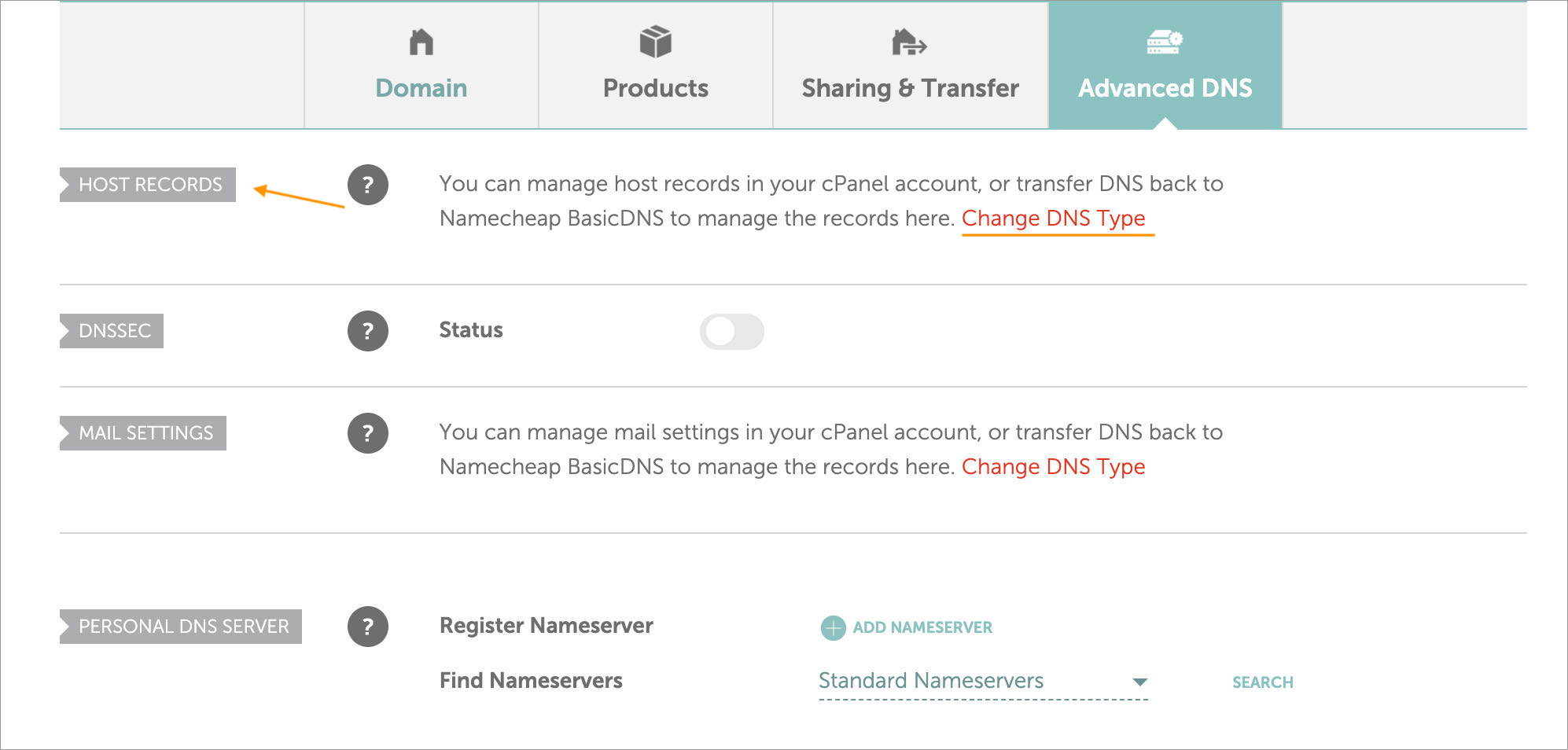 chagne dns type