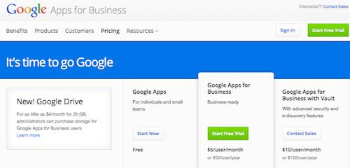 Google Apps registration screen