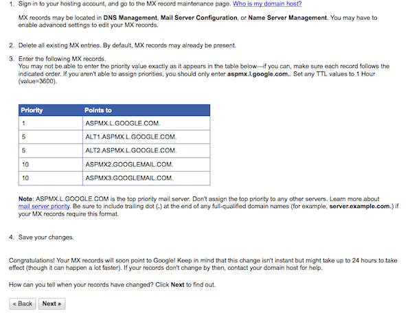 MX records setup guidance