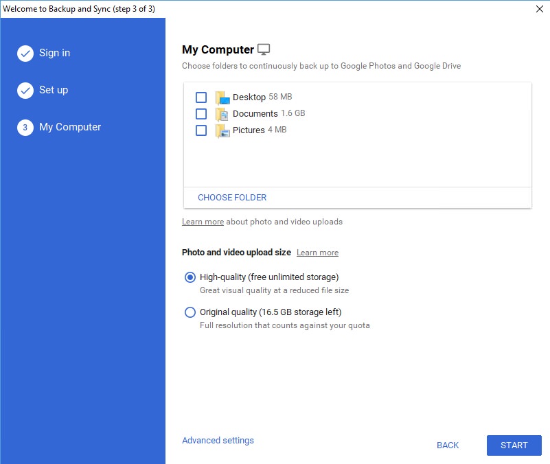 backup and sync from google preparing for sync