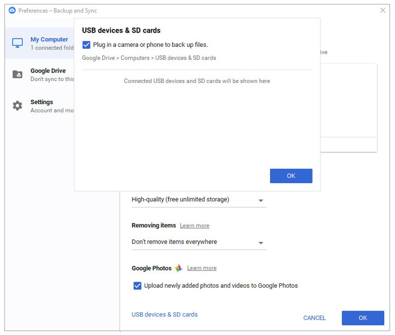 backup and sync from google