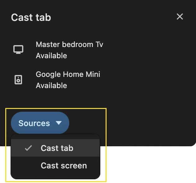 Selecting Cast screen option