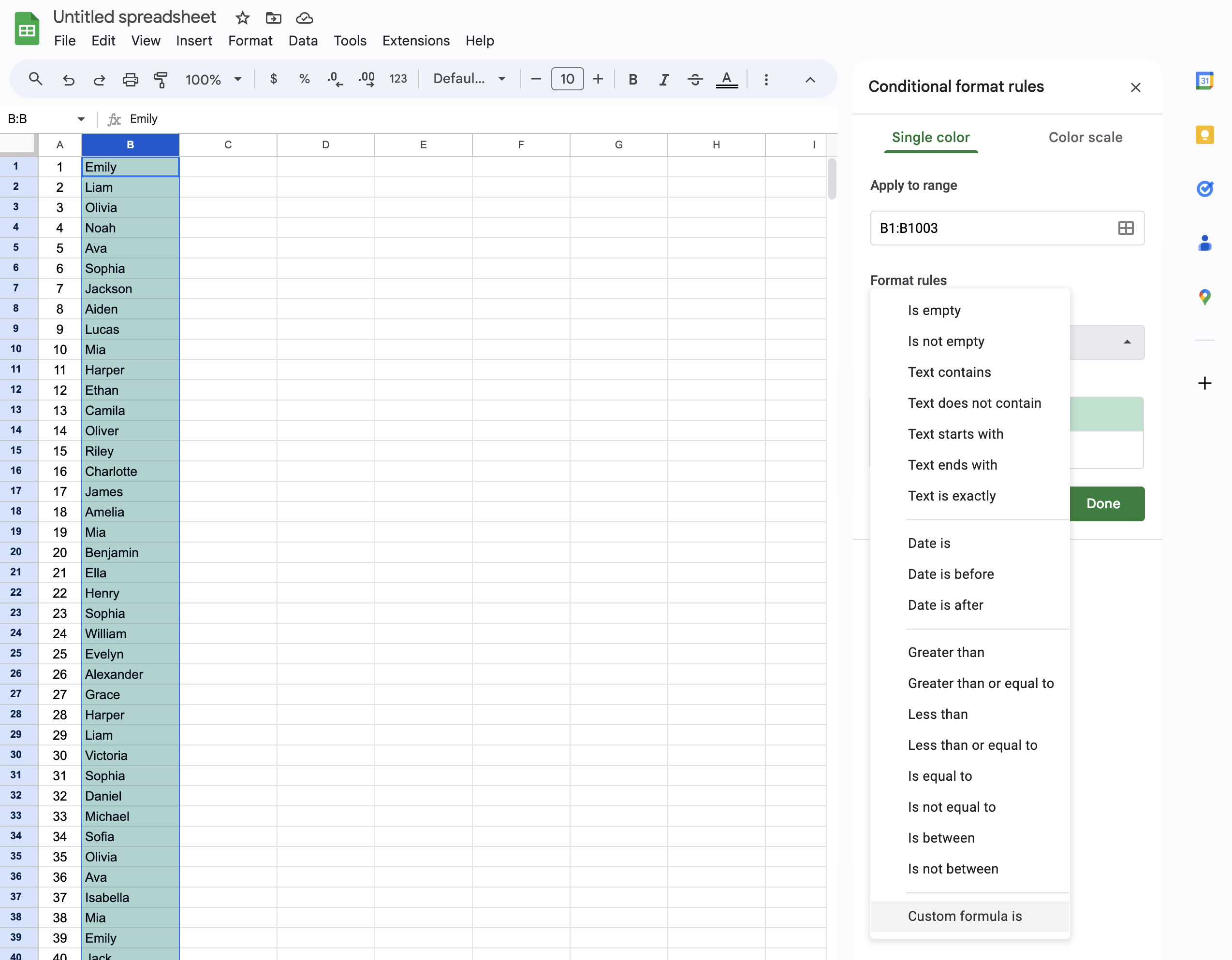 Custom Formula Selection