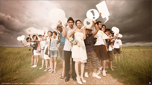 group photo with a vibrant backdrop