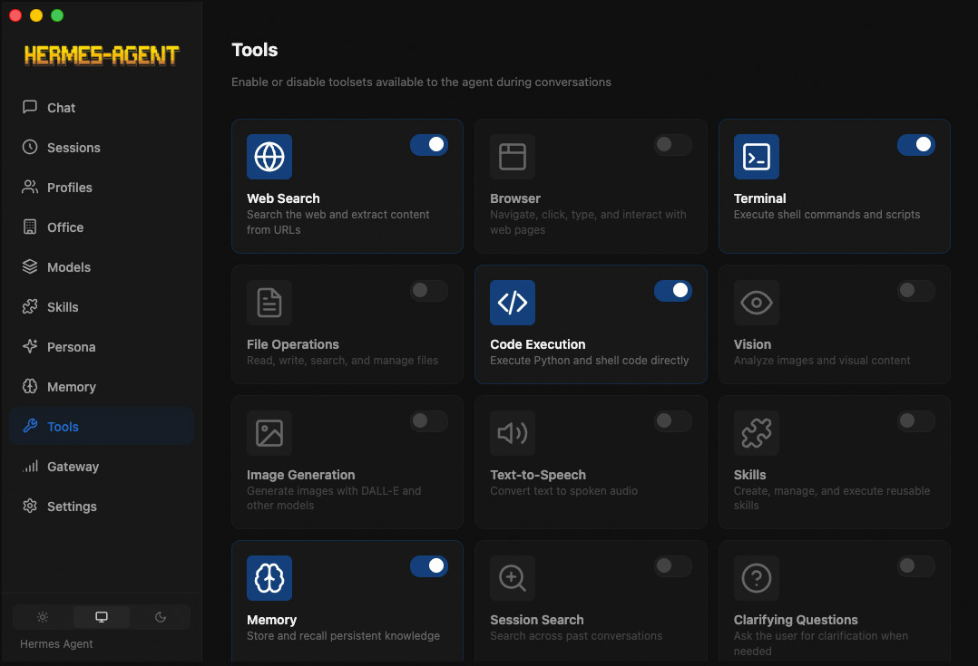 Hermes Desktop app interface