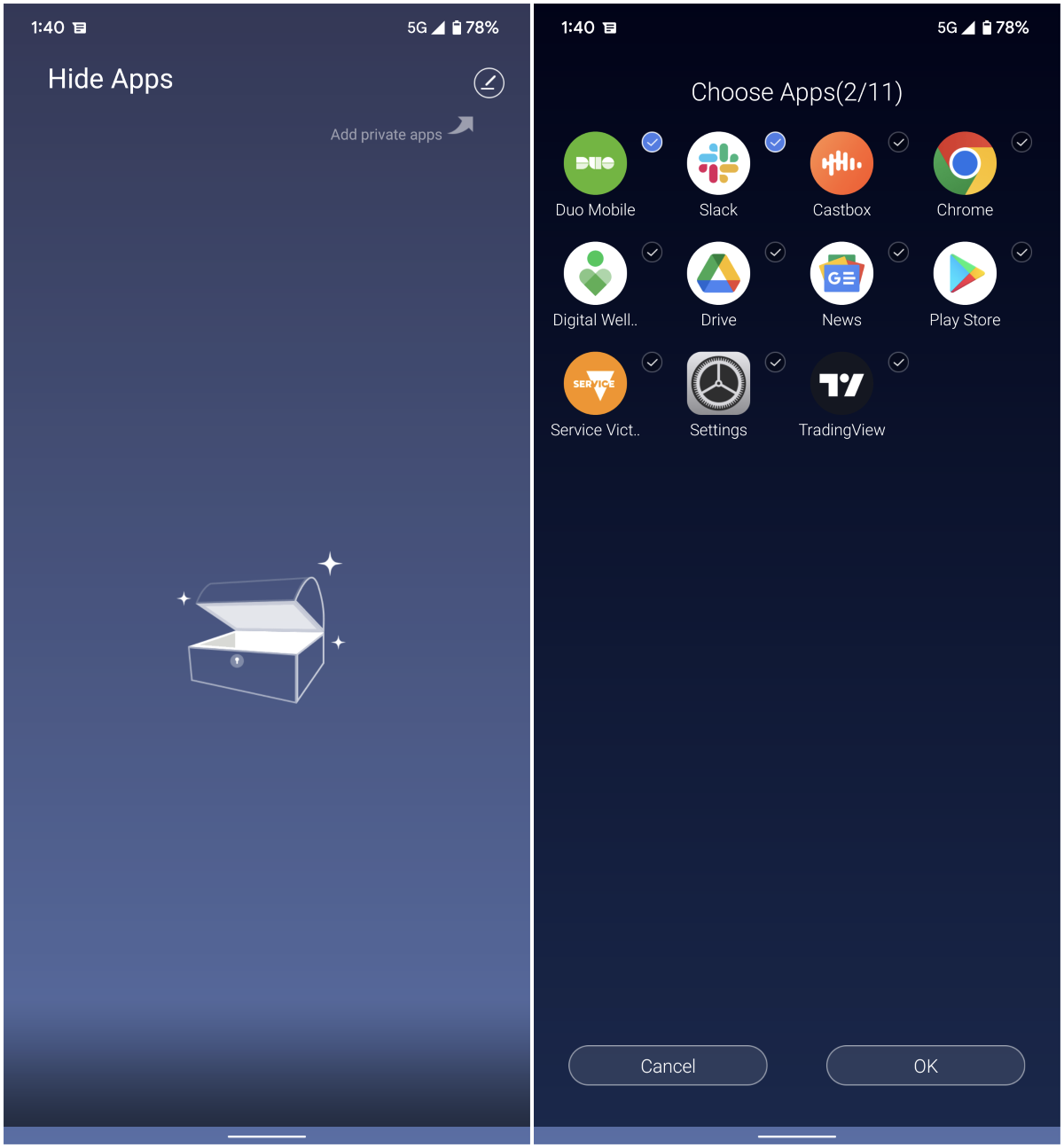 Hide apps in U Launcher Lite