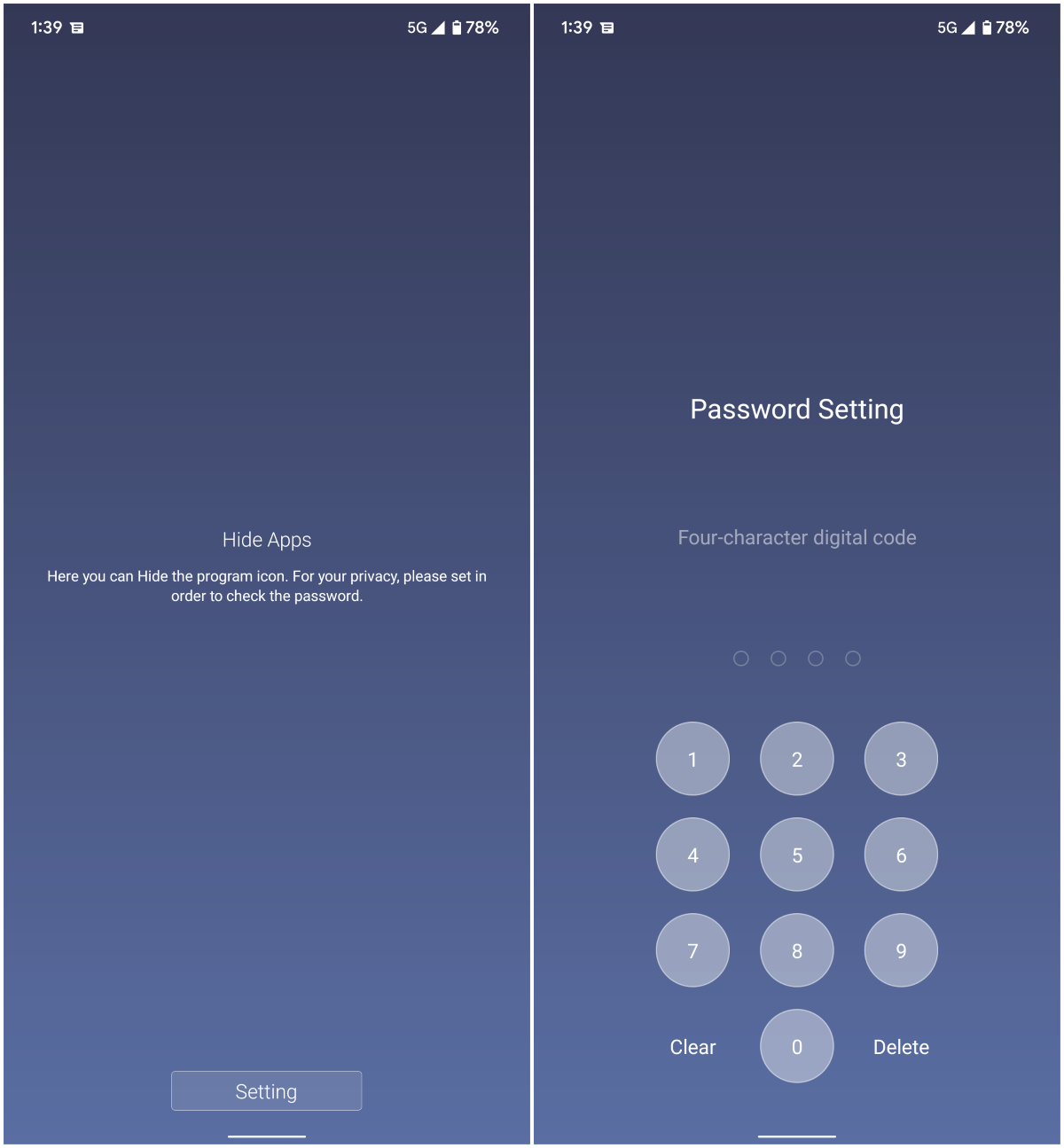 Set a password for Hide Apps