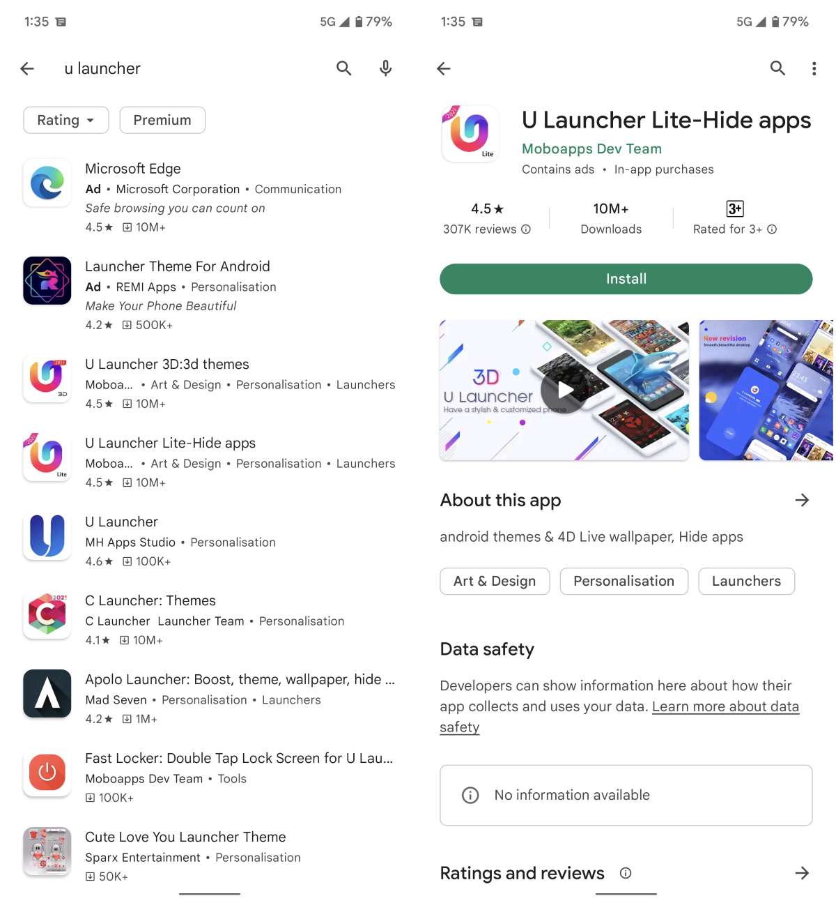 U Launcher Lite at Google Play Store