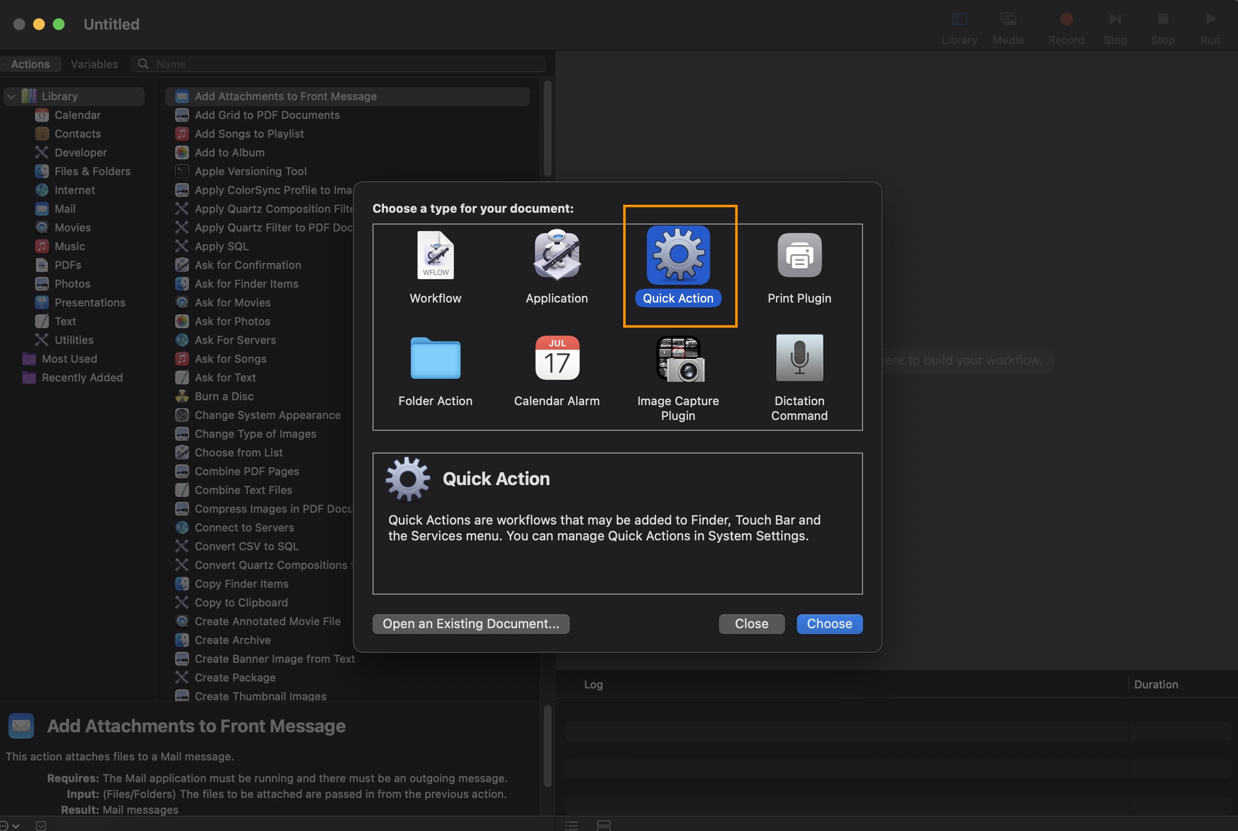 Creating a Quick Action in Automator on macOS