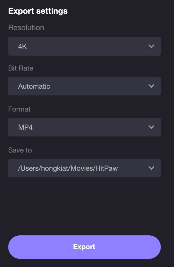 Export Settings Configuration