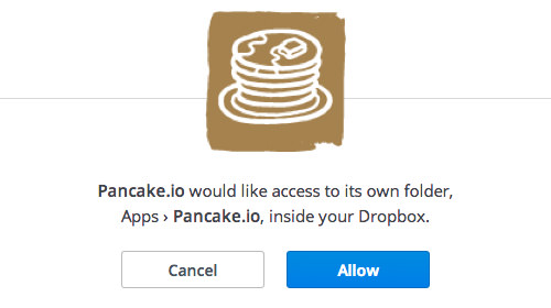 Pancake.io allowance settings on Dropbox