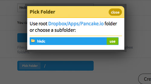 Selecting a folder in Pancake.io