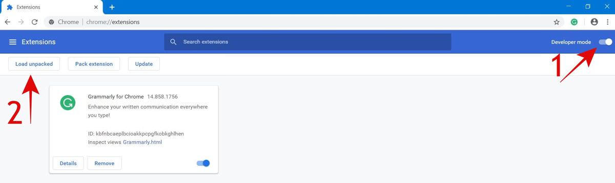 Load unpacked extension in Google Chrome