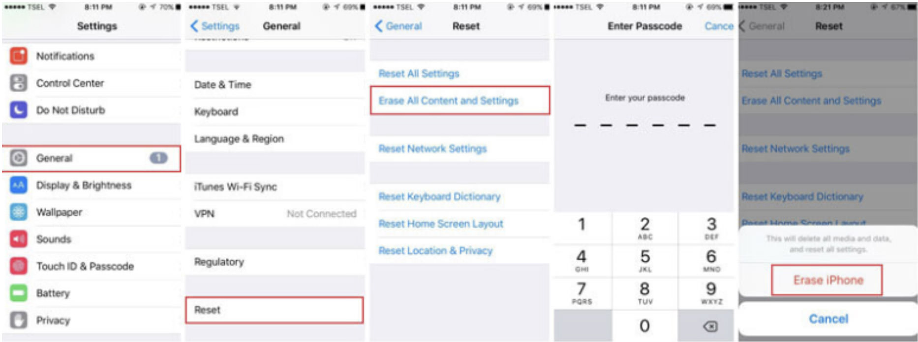 iPhone Erase Settings Screen