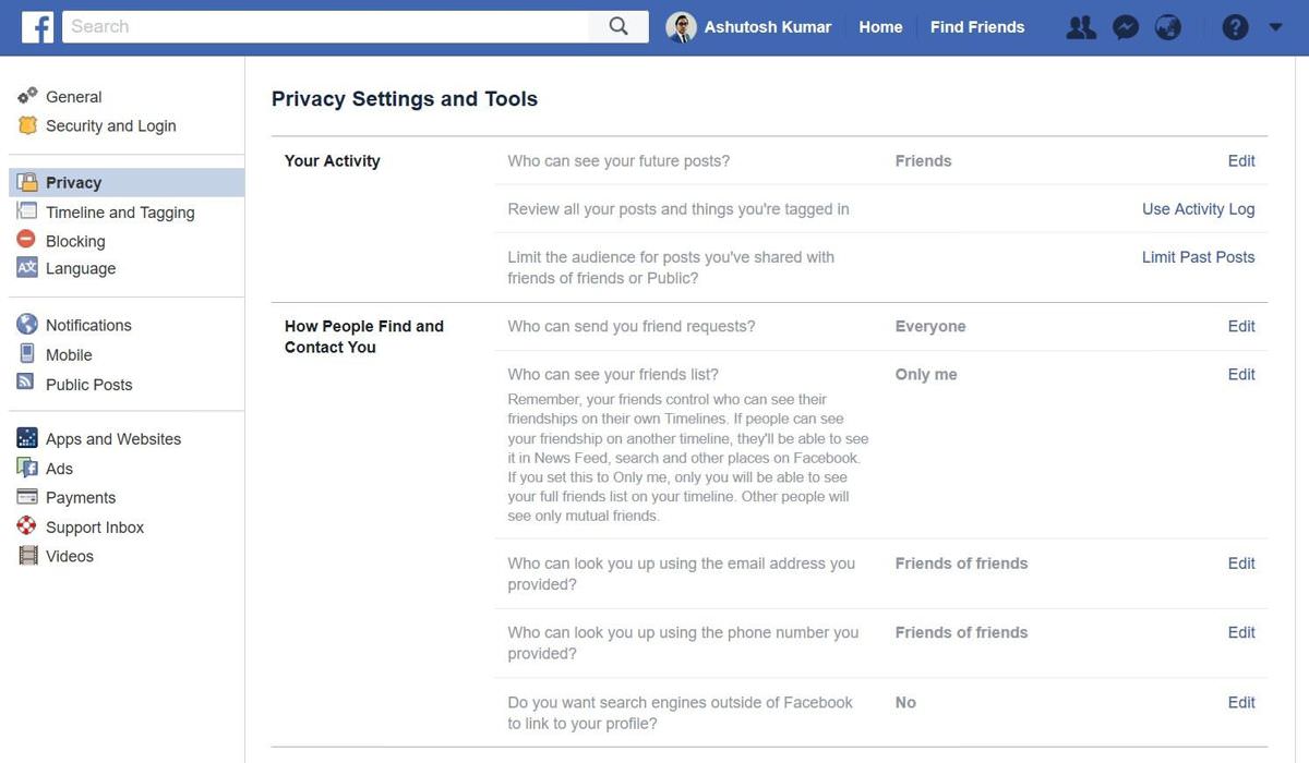 Privacy Settings and Tools of Facebook