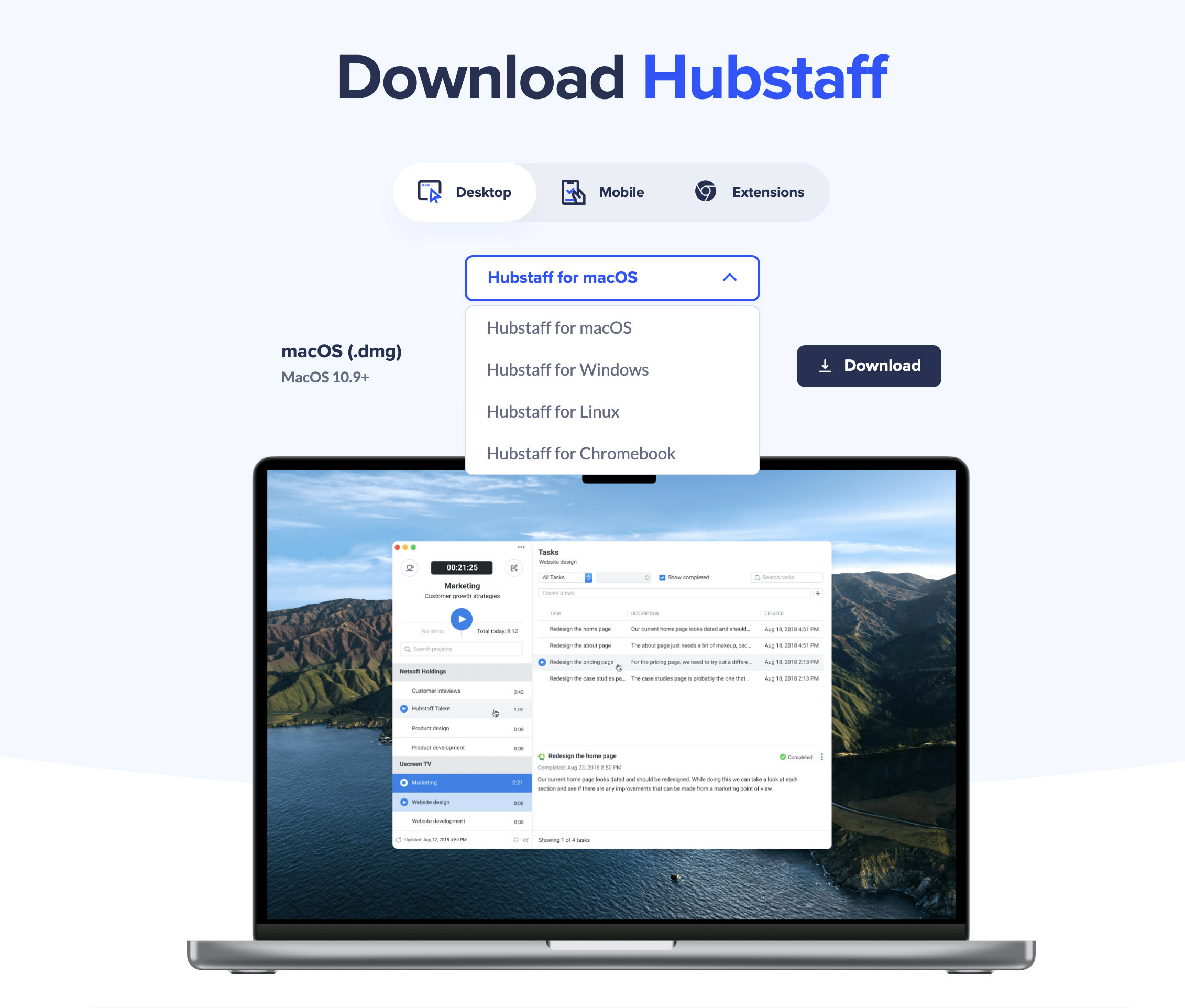 Downloading Hubstaff time tracking app on different devices