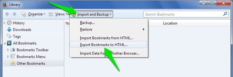 firefox export bookmarks