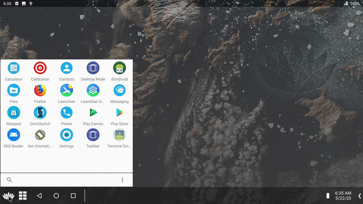 App menu of Bliss OS (Android for PC)