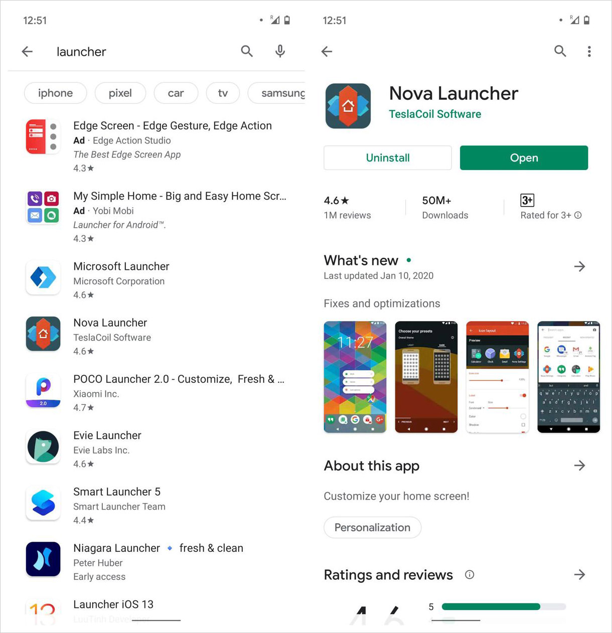 Search for and install launcher in Android