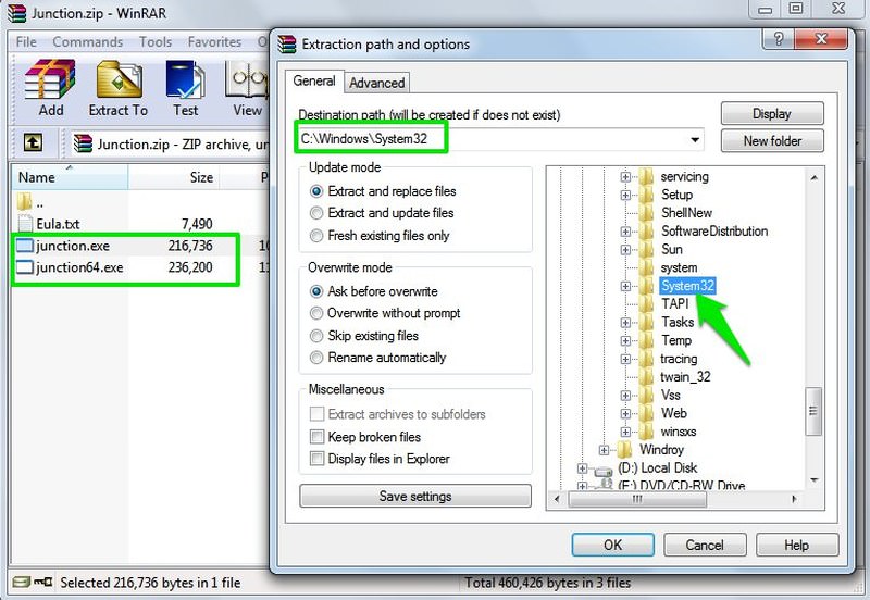 extract the junction.exe file 