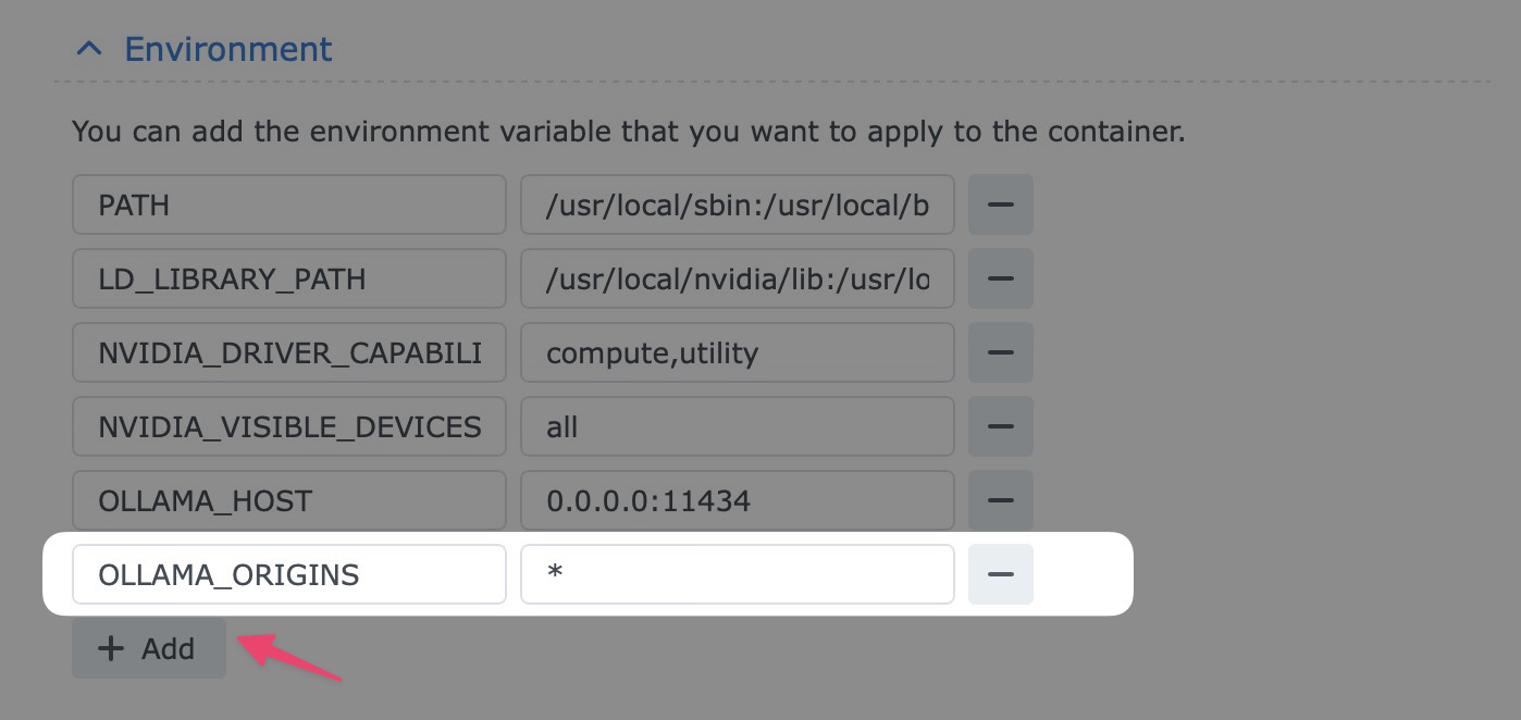 Ollama origins setting