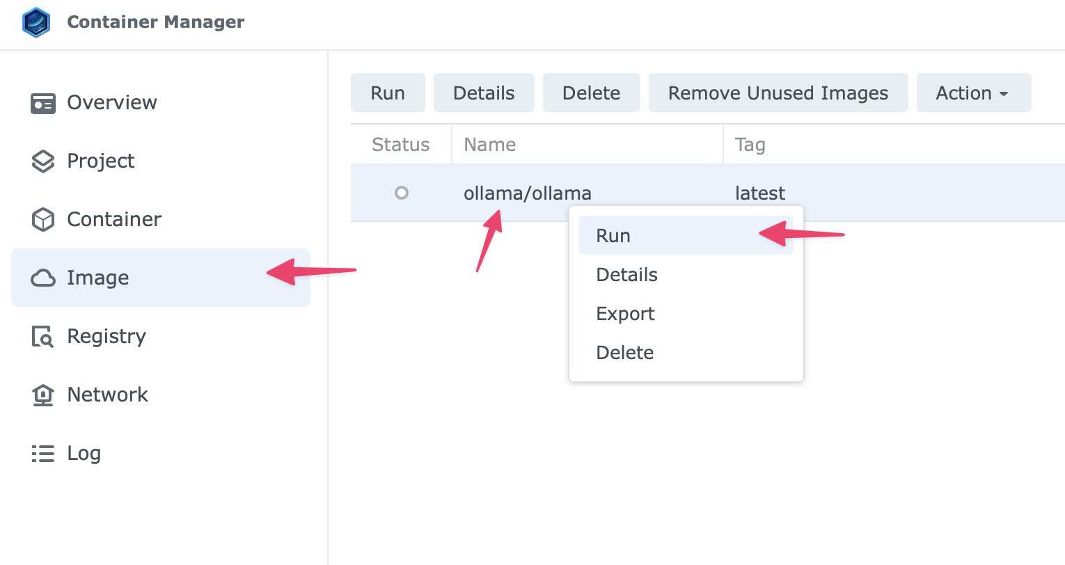 Run Ollama container