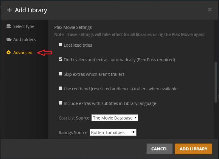 Configure advanced options for new library