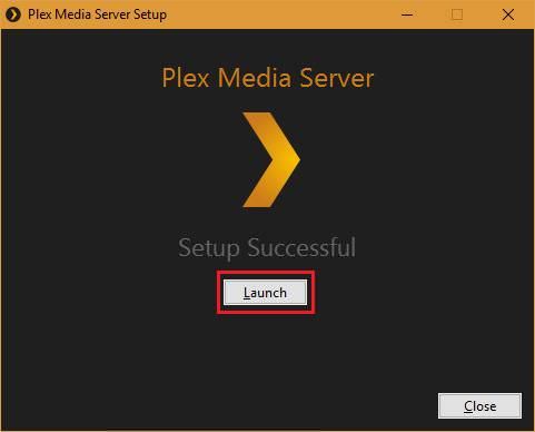 De installatie van Plex Media Server is geslaagd's setup is successful