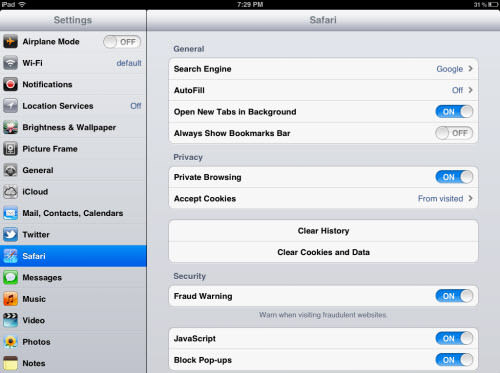 Using Private Browsing in iOS 5