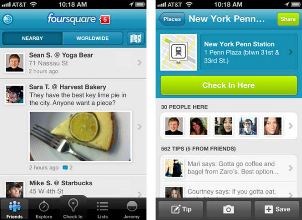 Foursquare app interface