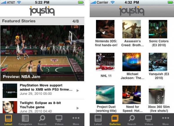 Joystiq app interface