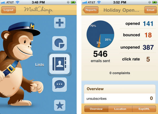 MailChimp app interface