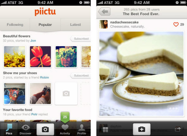 Piictu app interface