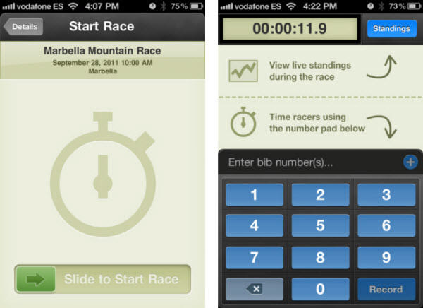 Race Splitter app interface