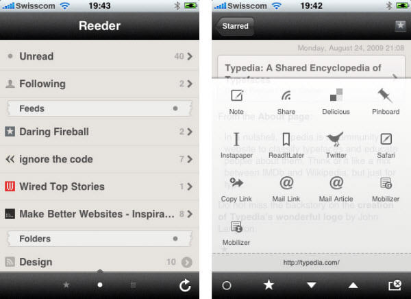 Reeder app interface