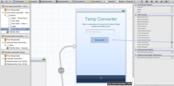 Connecting button event in Xcode