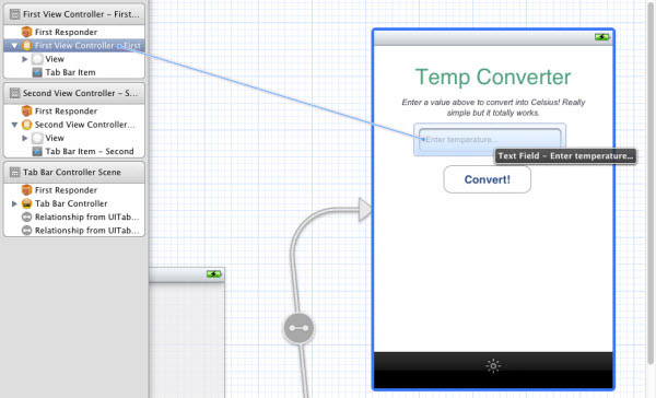 Connecting tempTextBox in Xcode