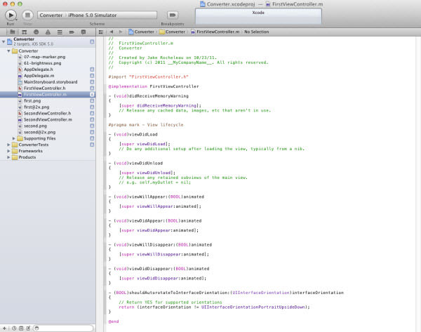 FirstViewController.m design in Xcode